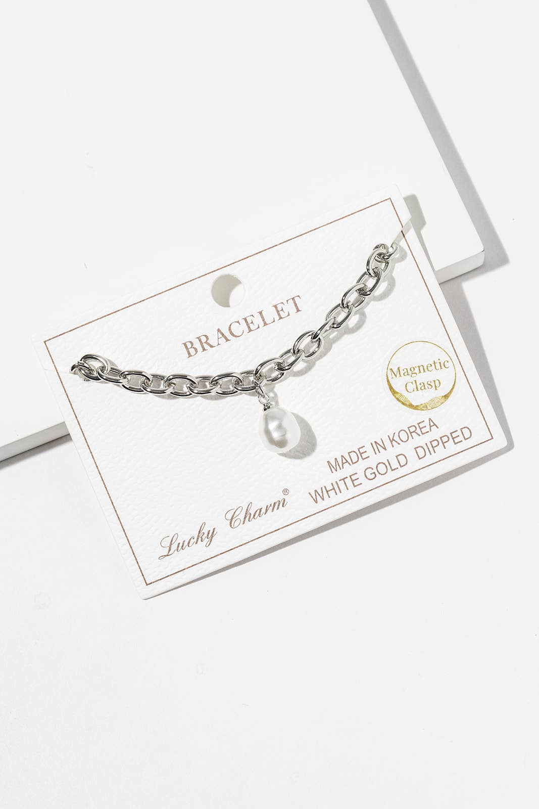 Magnetic Clasp Chunky Link Bracelet with Pearl Charm