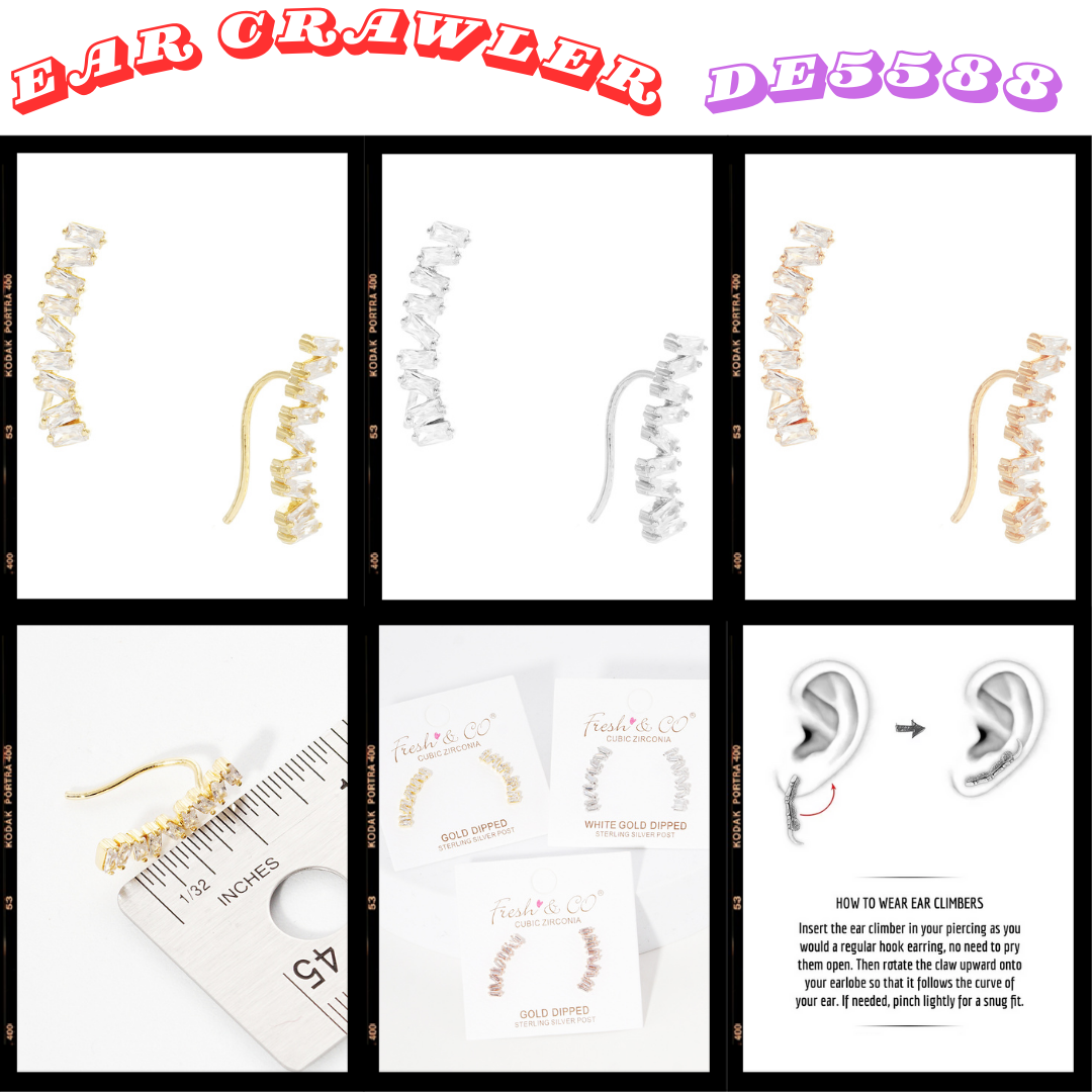 Gold Plated Zig Zag Ear Climber Earrings
