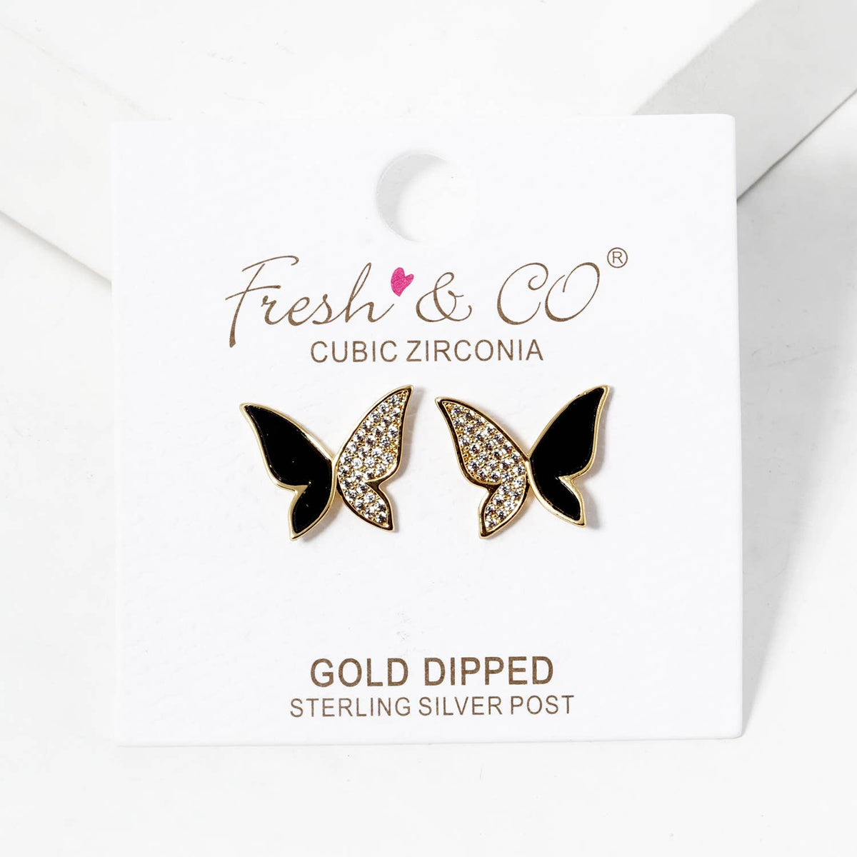 Cubic Zirconia & Enamel Asymmetric Butterfly Stud Earrings