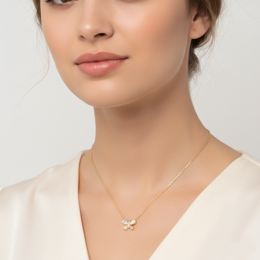 Dainty Cubic Zirconia Butterfly Pendant Necklace