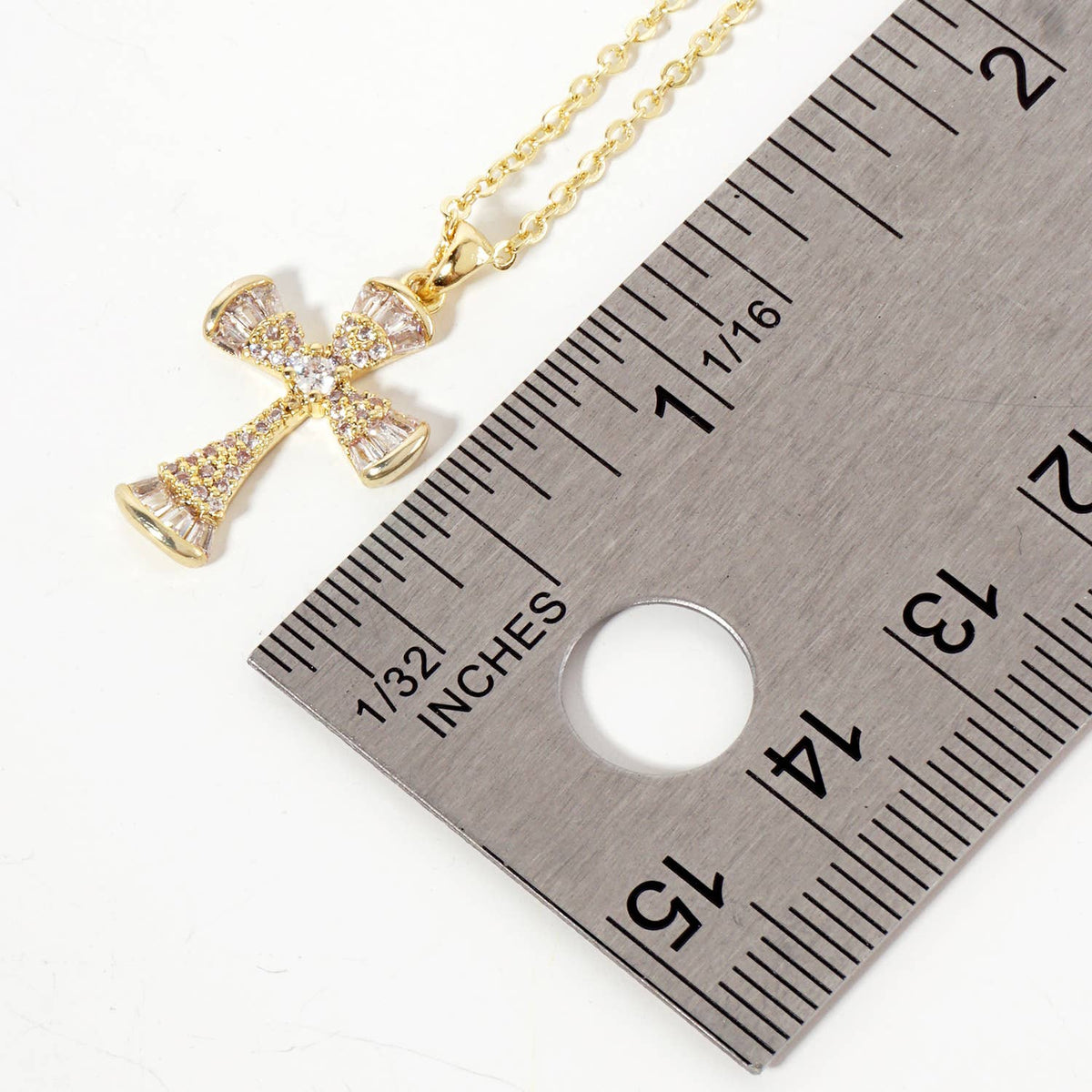 Pave-Set Cross Pendant 18K-Gold-Dipped Brass Necklace