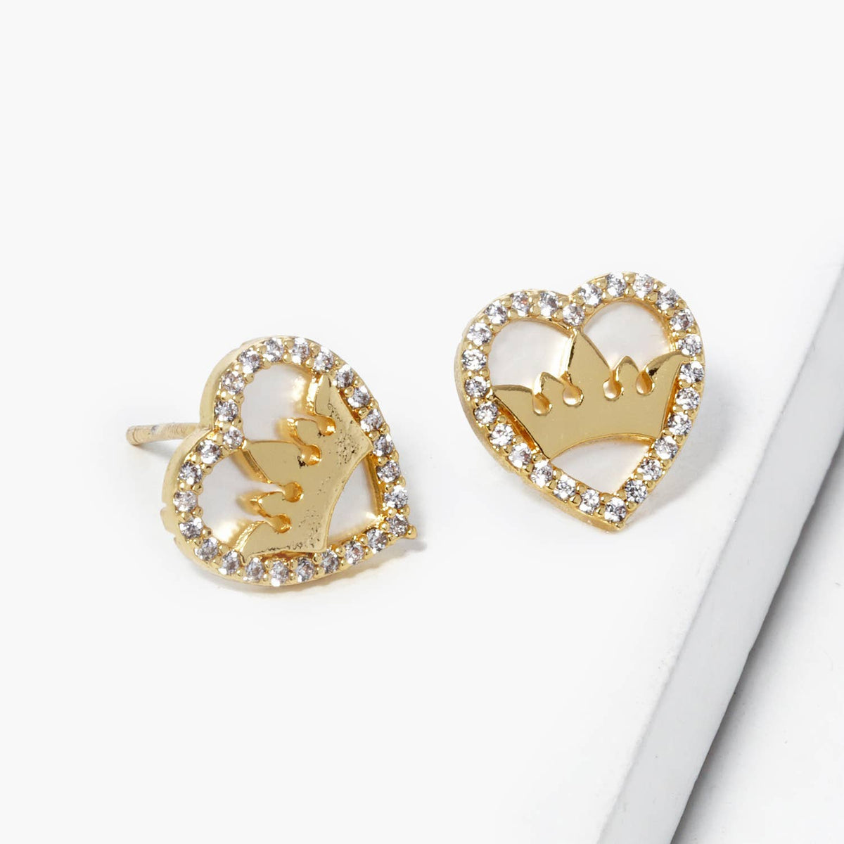 Cubic Zirconia Heart & Crown Stud Earrings