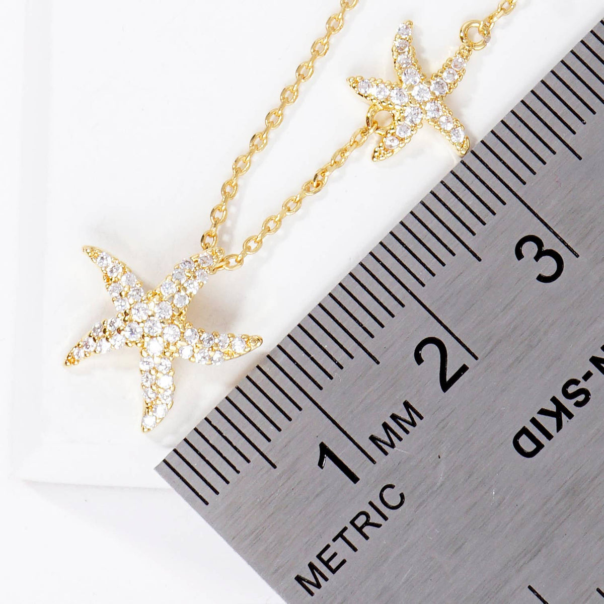 Gold Dipped Cubic Zirconia Pave Sea Life Starfish Necklace