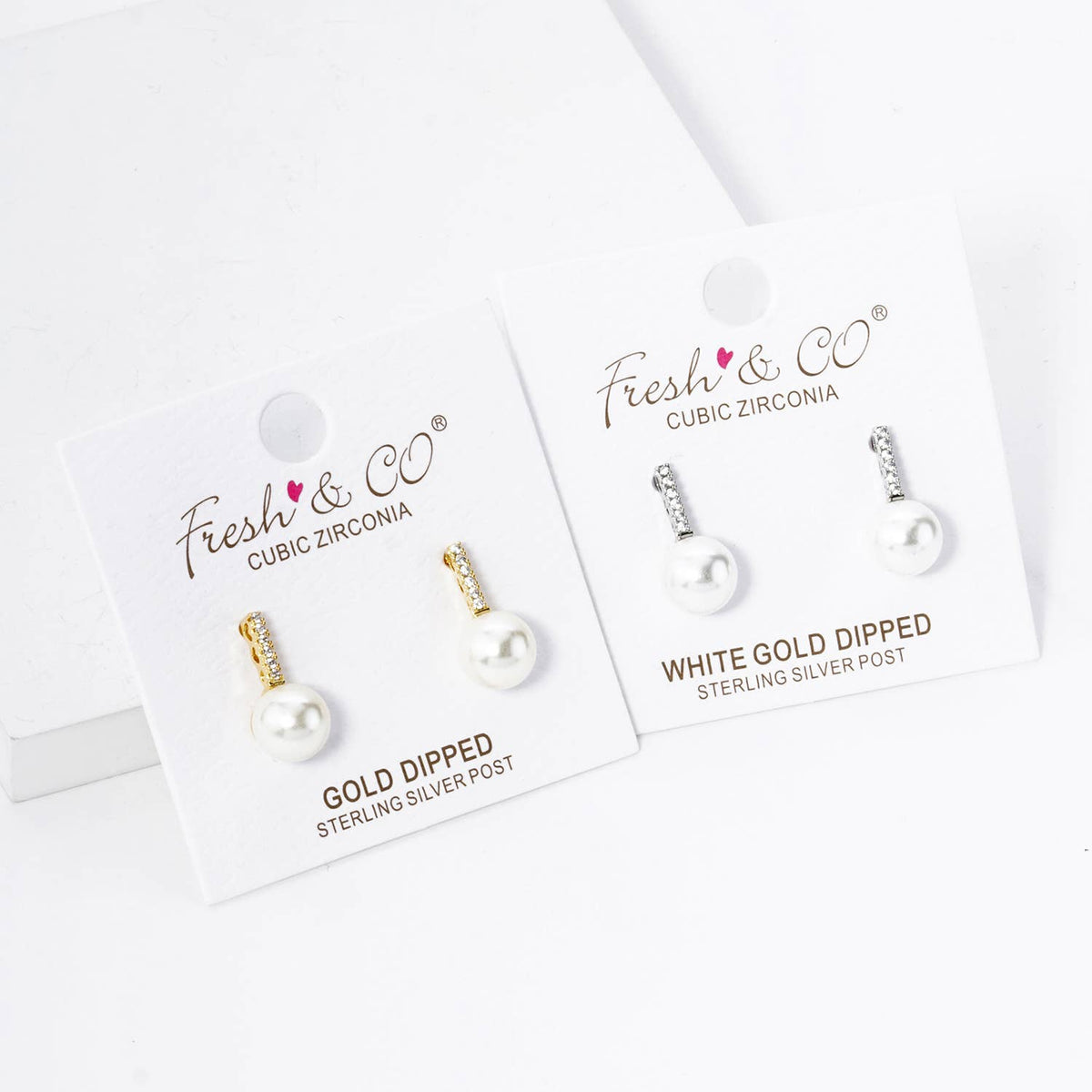 7MM PEARL DROP PAVE CUBIC ZIRCONIA BAR POST STUD EARRINGS