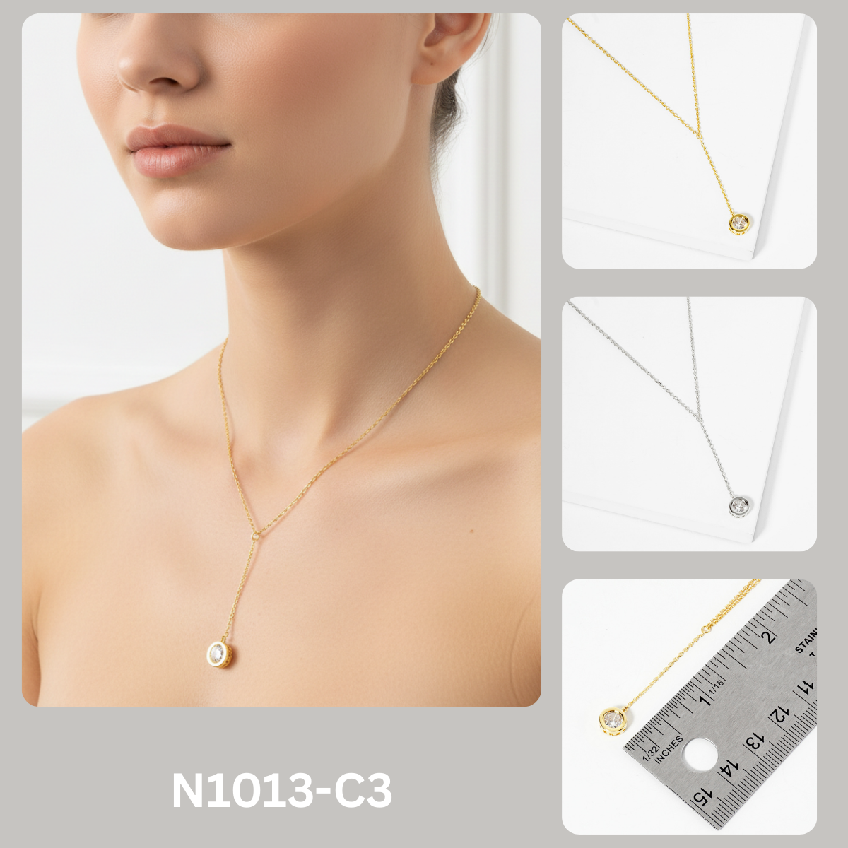 18K Gold Plated Solitaire Crystal Y-Lariat Necklace