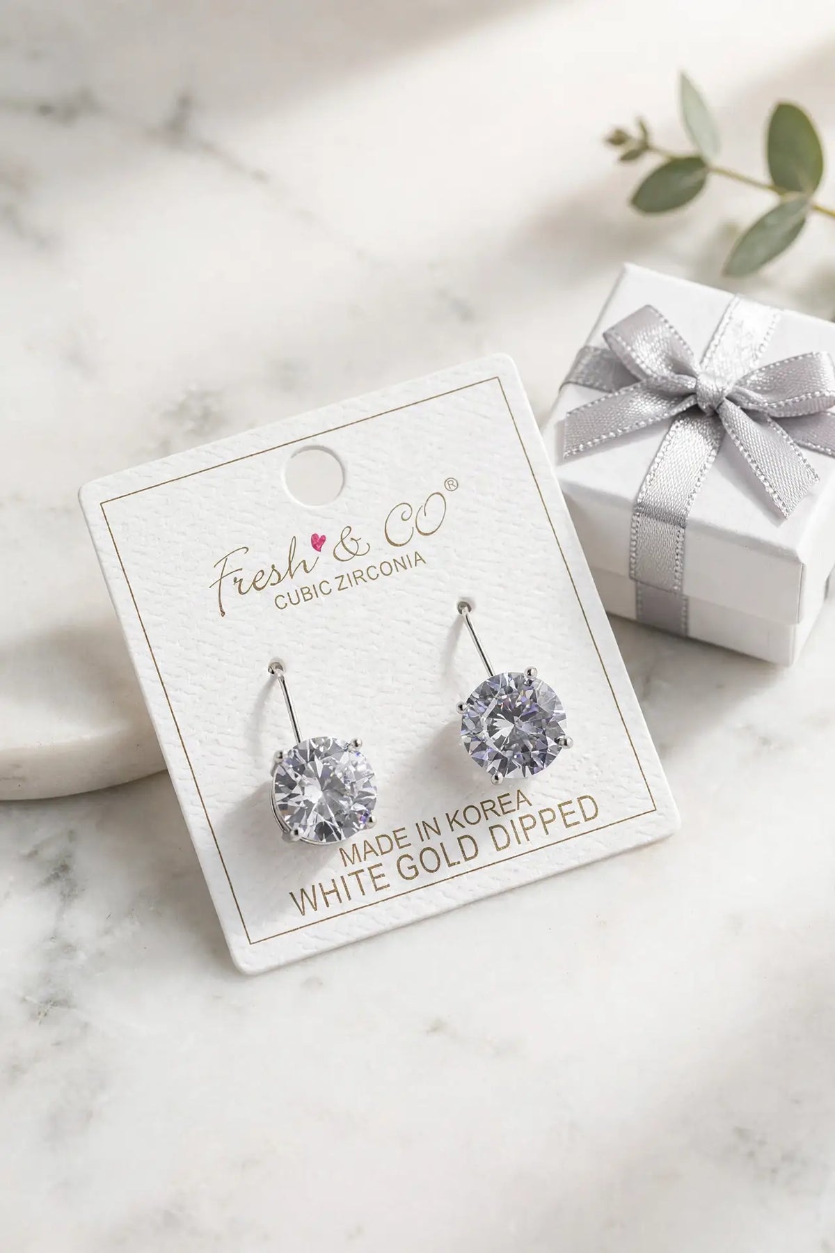 Round Cubic Zirconia Drop Earrings – Solitaire CZ on Lever
