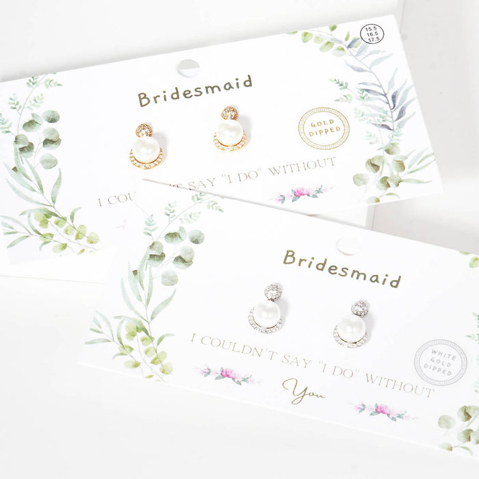 Pearl & Crystal Halo Bridesmaid Drop Earrings on Message Car