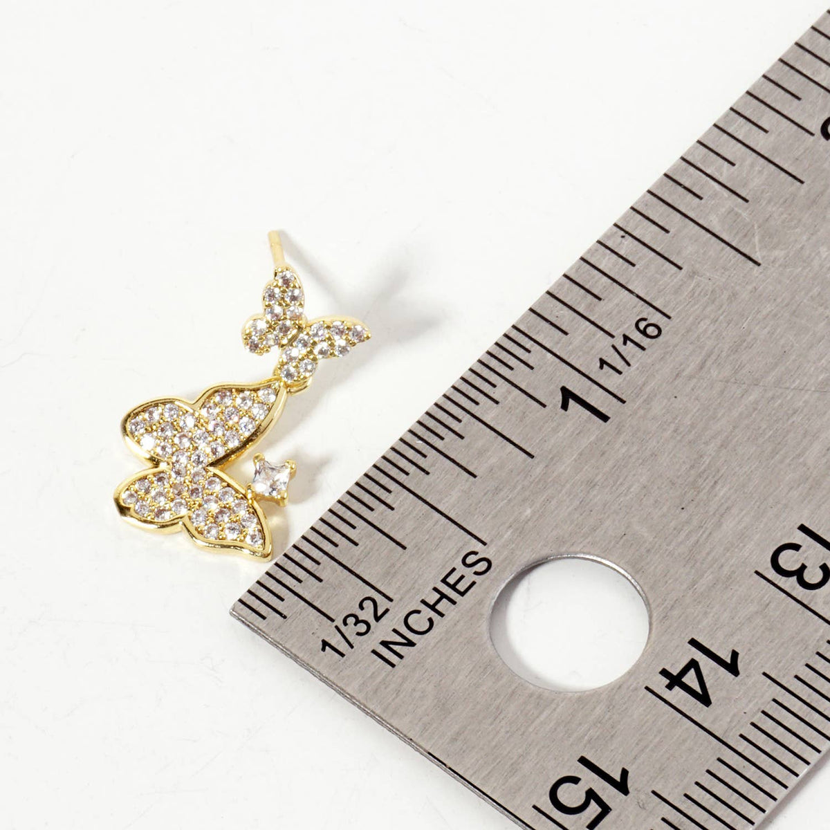 Pave-Set Double Butterfly Drop 18K-Gold-Dipped Post Earrings