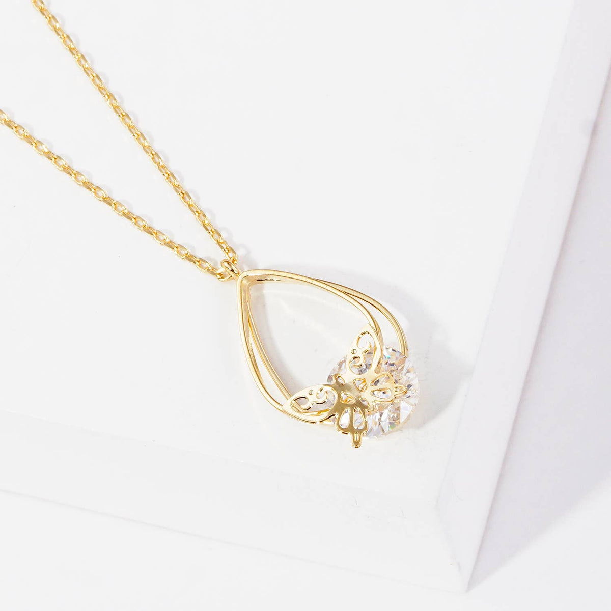 Teardrop Butterfly Bridesmaid Pendant Necklace