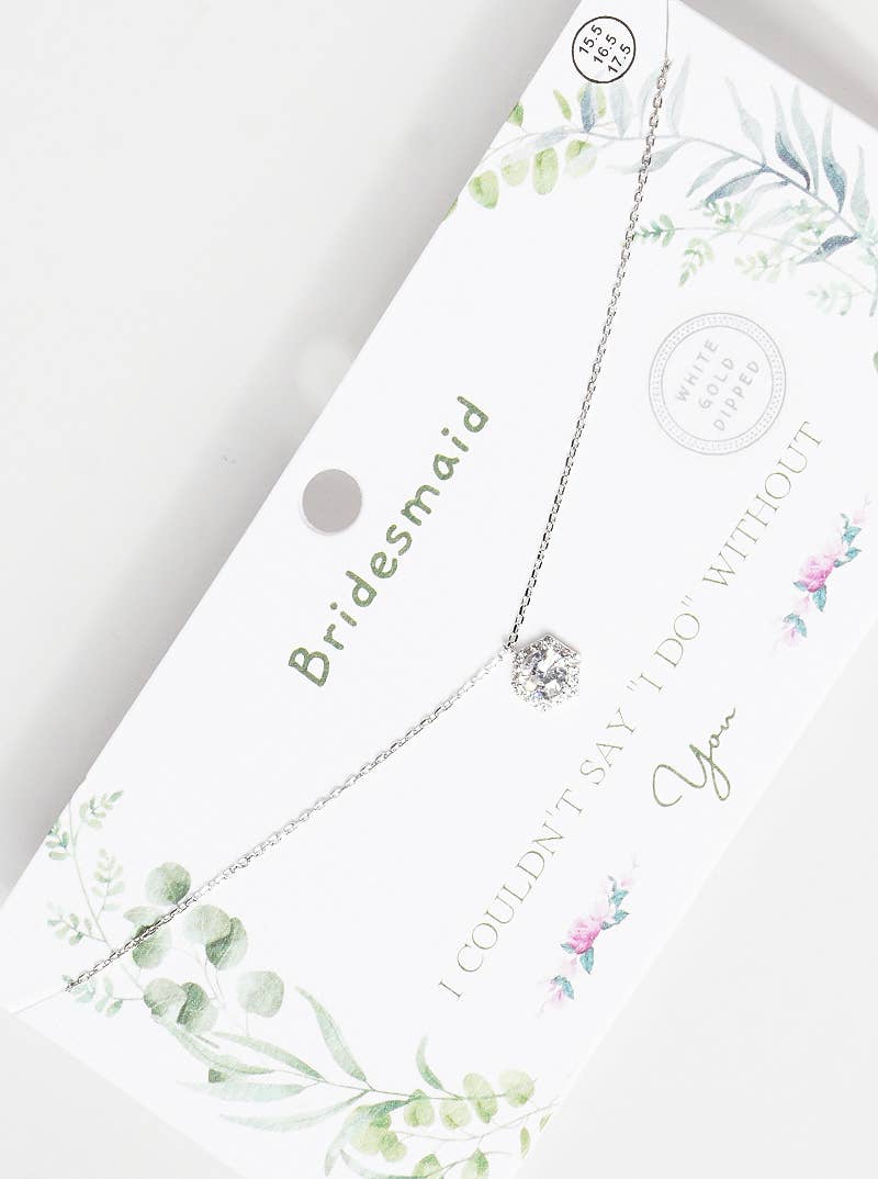Bridesmaid CZ Hexagon Pendant Necklace Carded Gift Set