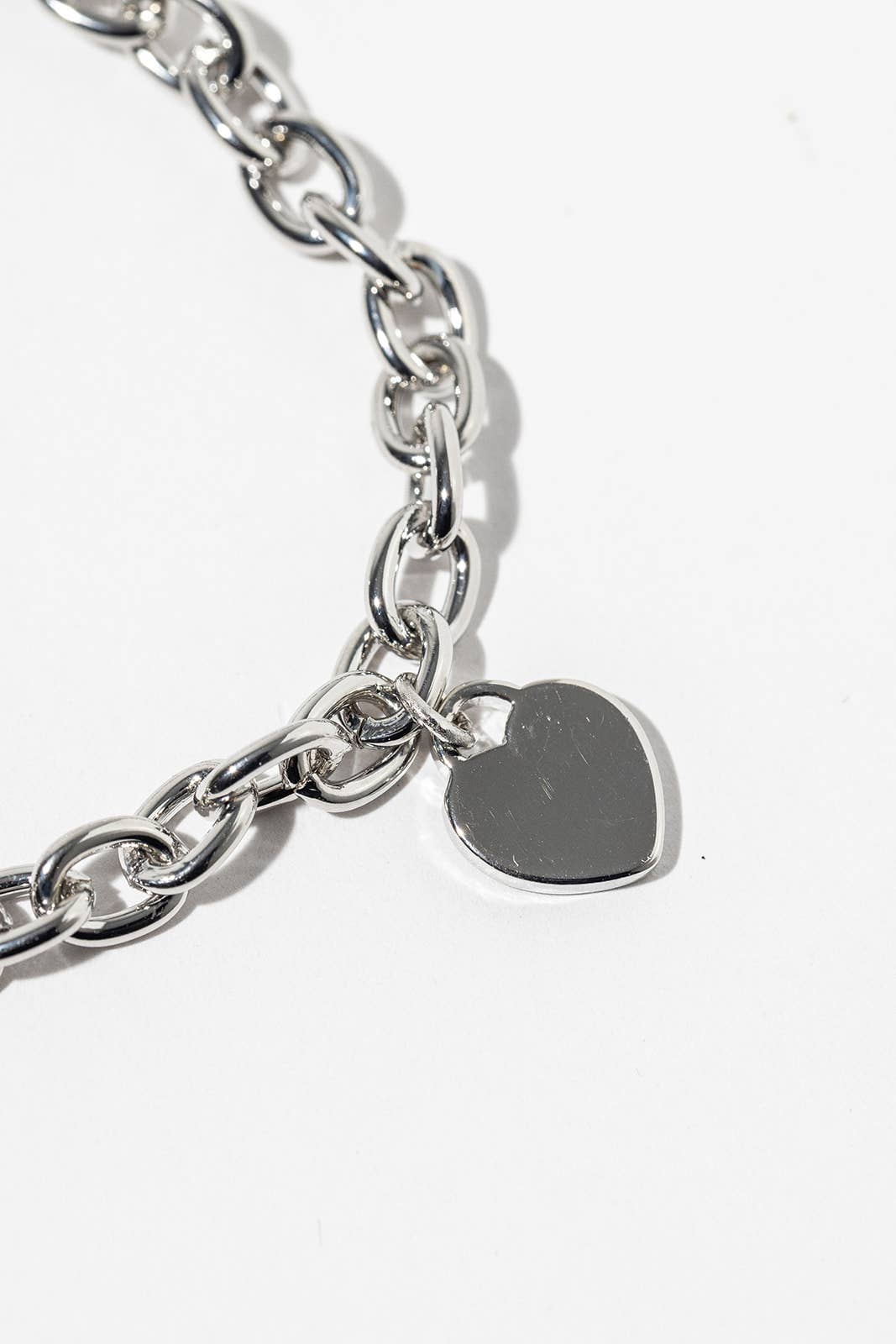 Chunky Link Heart Charm Bracelet with Easy Magnetic Clasp