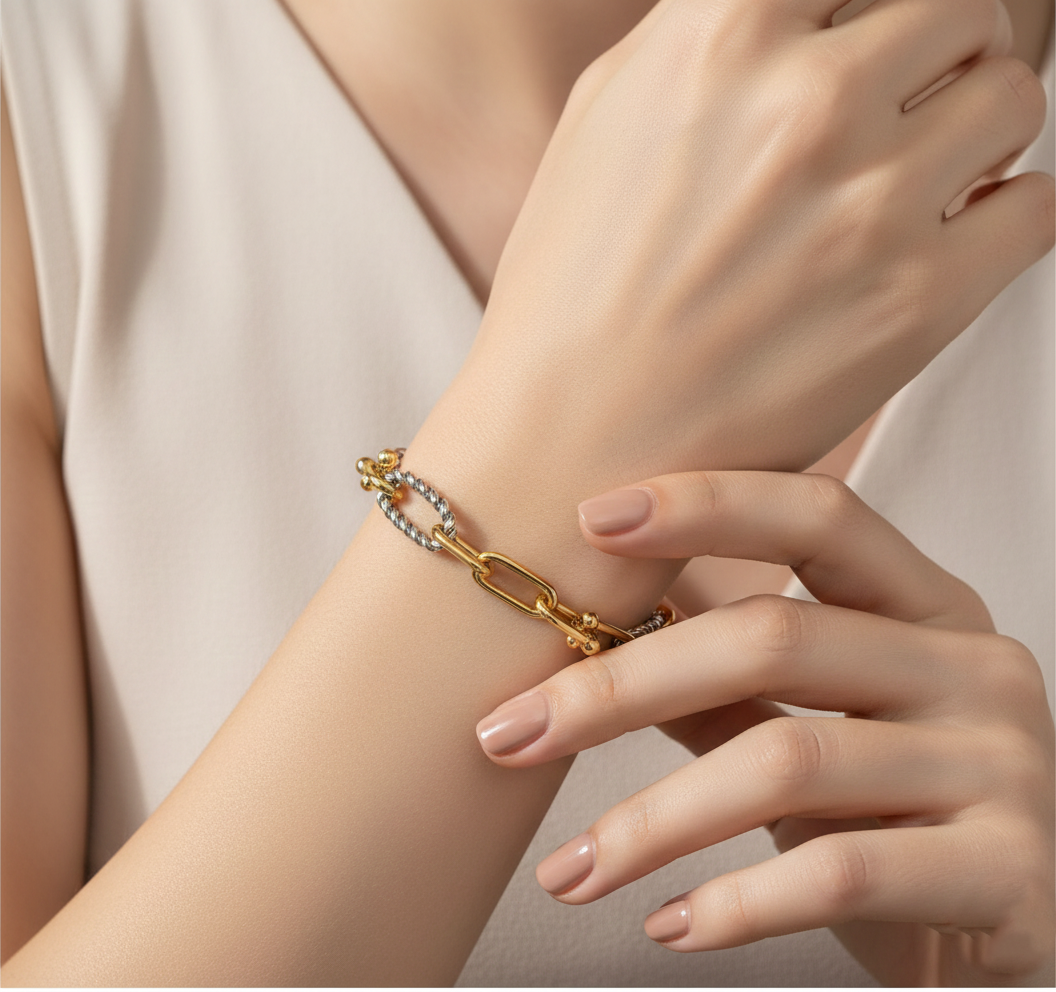 Two-Tone U-Link & Rope Chain Bracelet
