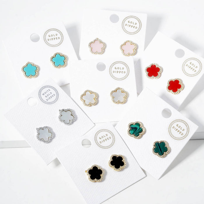 Dainty Clover Pave Cubic Zirconia Stud Earrings