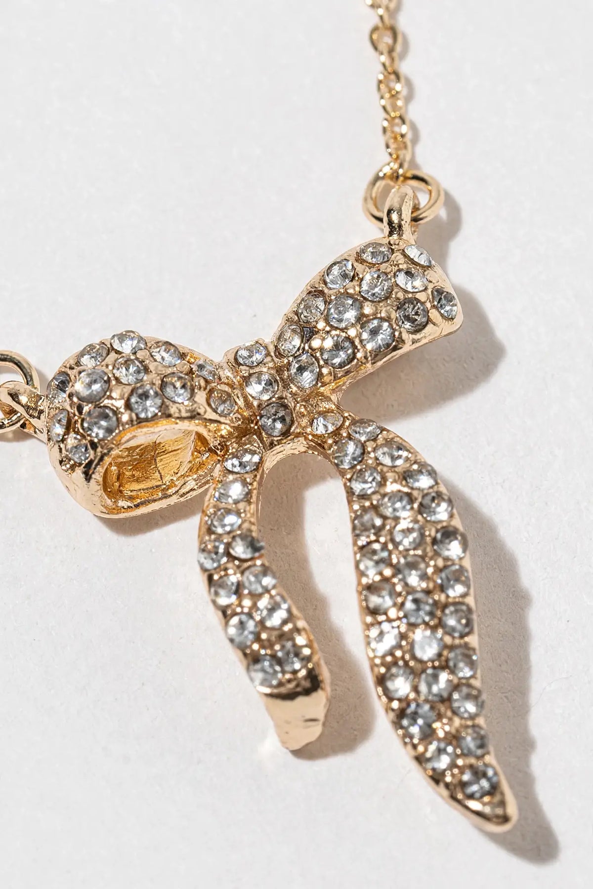 Crystal Ribbon Bow Pendant Necklace – 3D Sculpted Bow