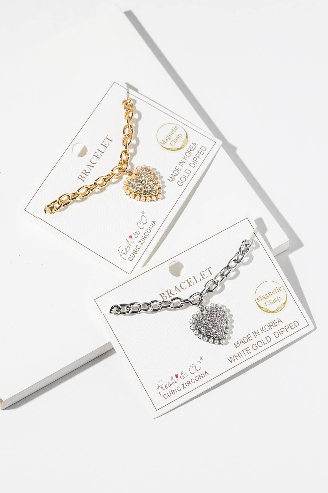 Pearl Heart Charm Bracelet with Magnetic Clasp