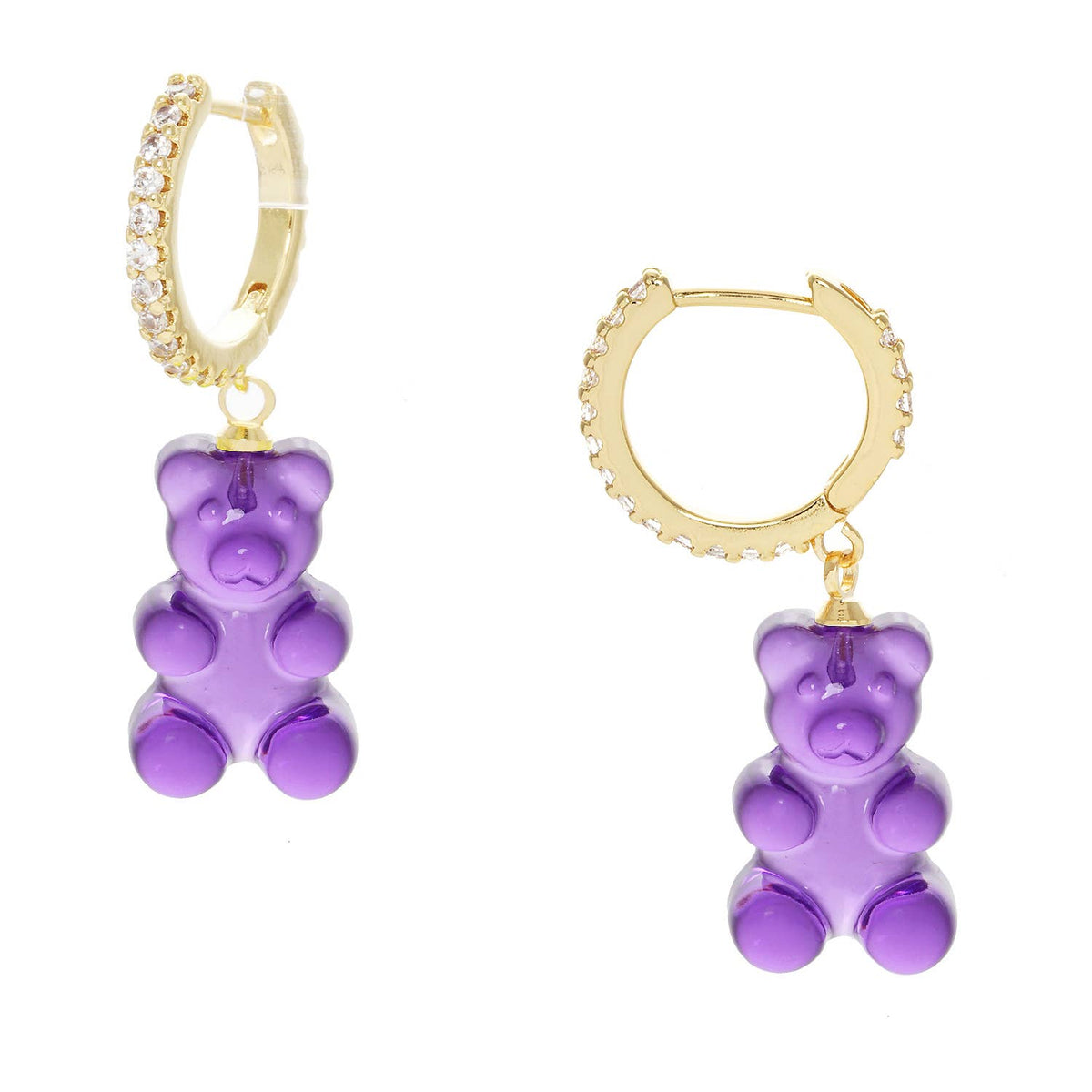Color Gummy Bear Huggie Earrings with Cubic Zirconia.