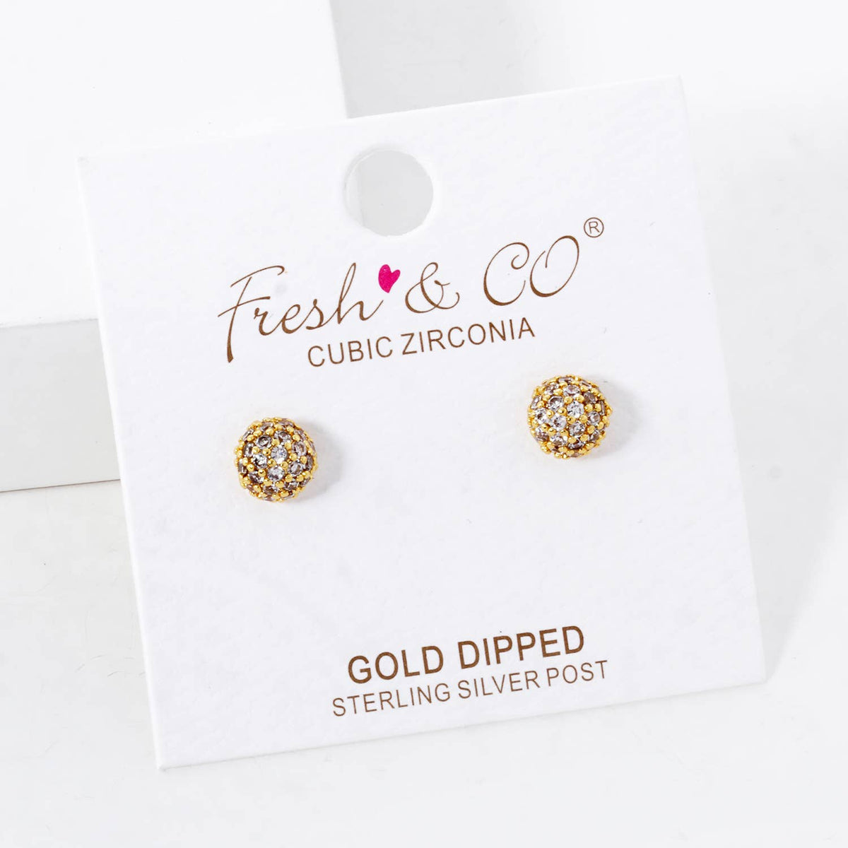 18K Gold Dipped CZ Pave 6mm Hemisphere Stud Earrings