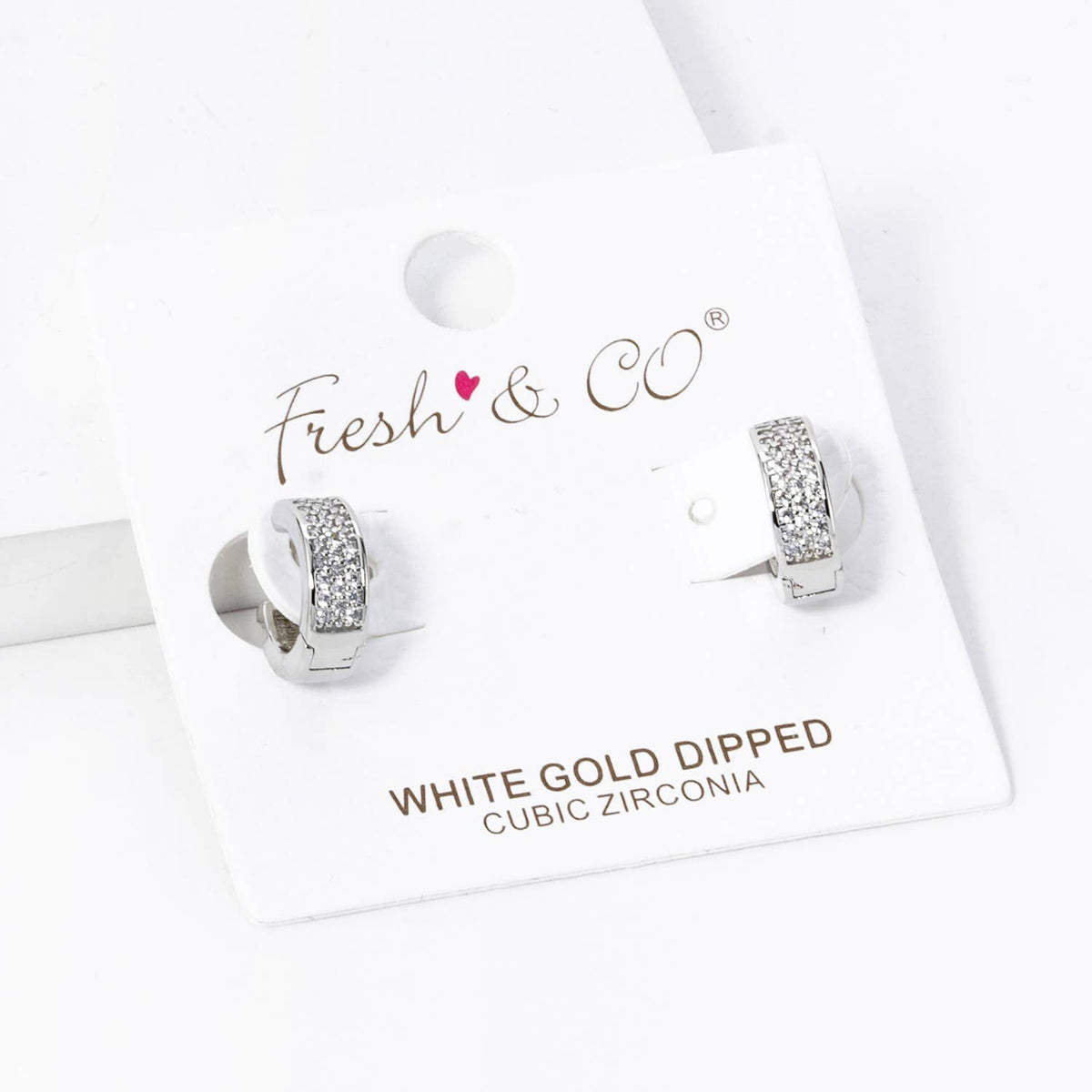 3 LINE MICRO PAVE SET CUBIC ZIRCONIA 10MM HUGGIE HOOP.