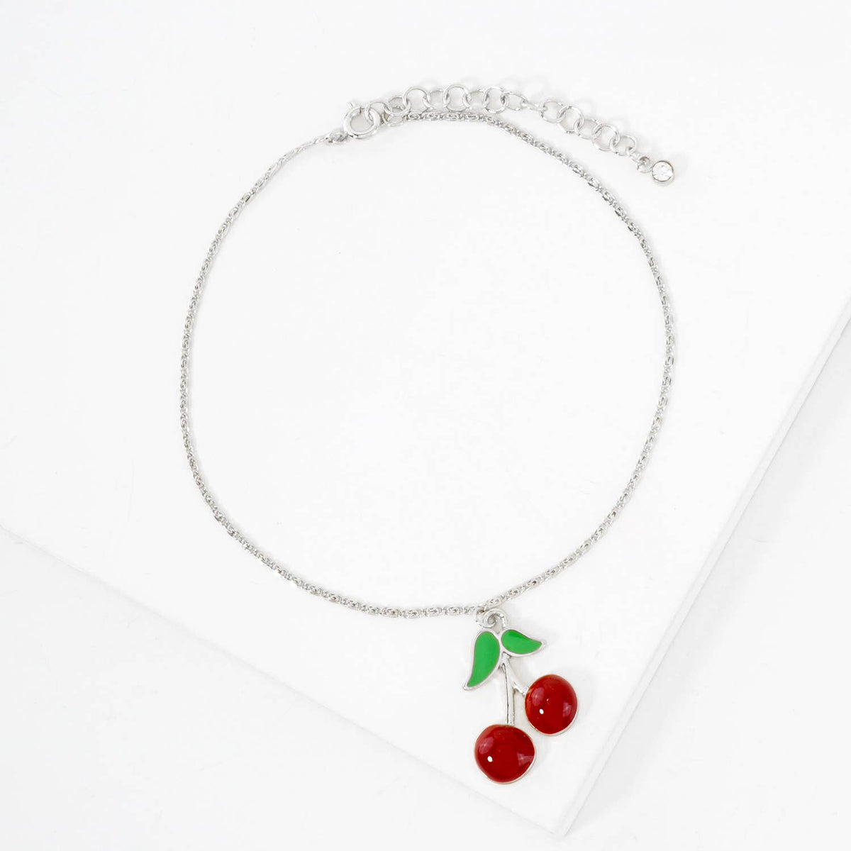 Enamel Cherry Charm Dainty Anklet - Gold & Silver Toned