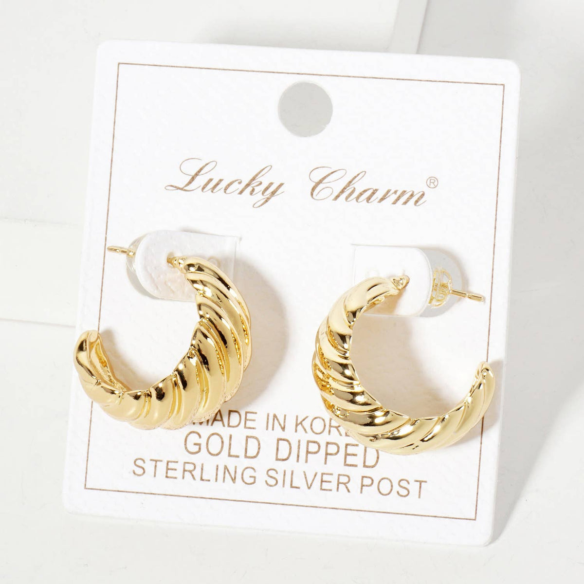 Polished Brass Wavy-Texture Tapered Open Hoop Earrings