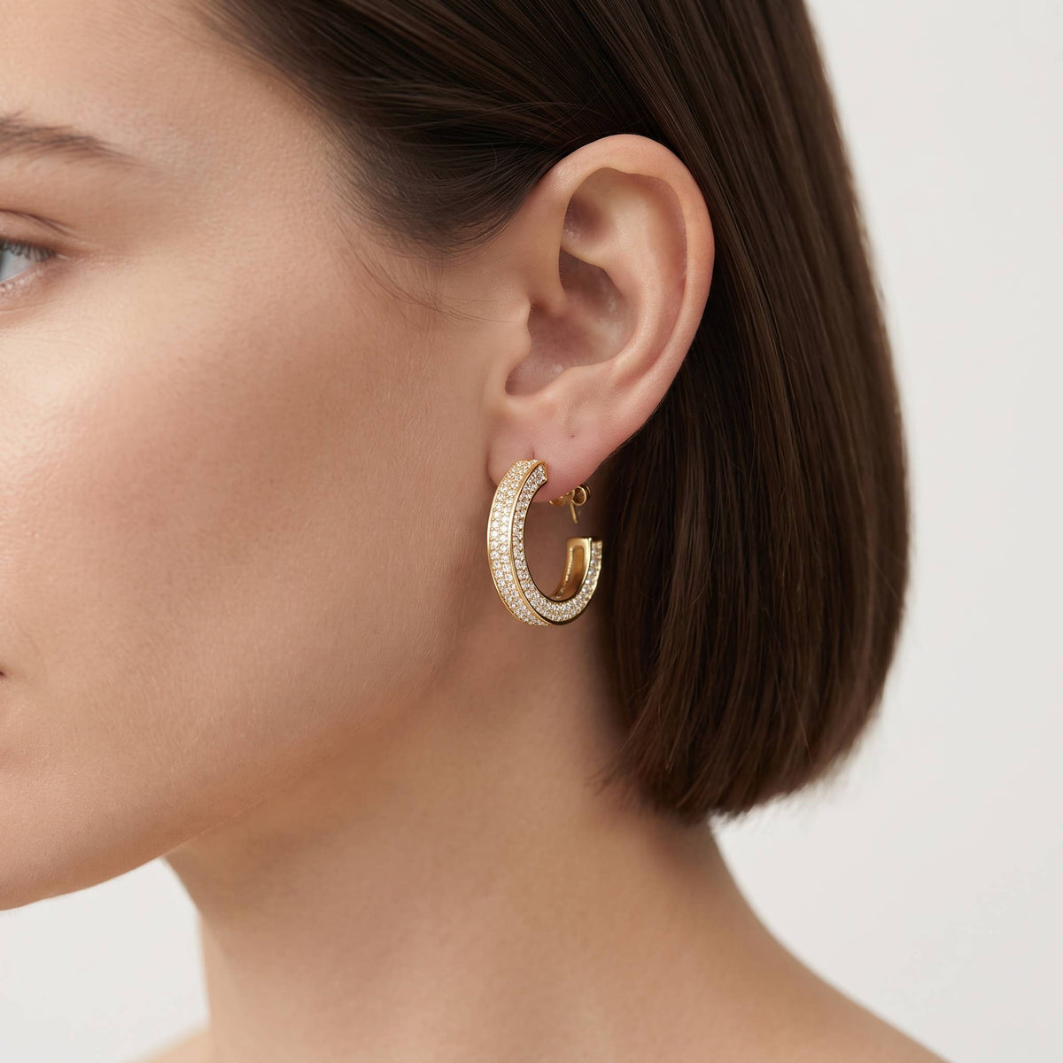 Dainty Pave Cubic Zirconia Chunky Hoop Earrings