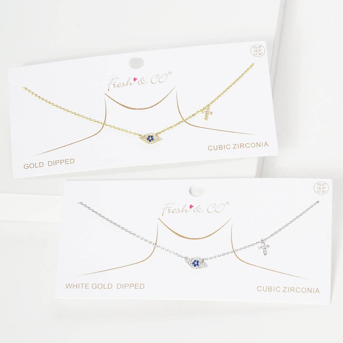 Gold Blue Evil Eye w/ Cross Necklace
