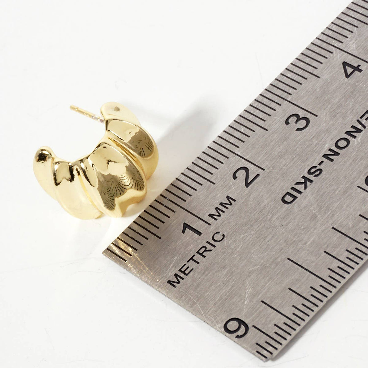 Polished Metal Textured 15mm Half Hoop Earrings