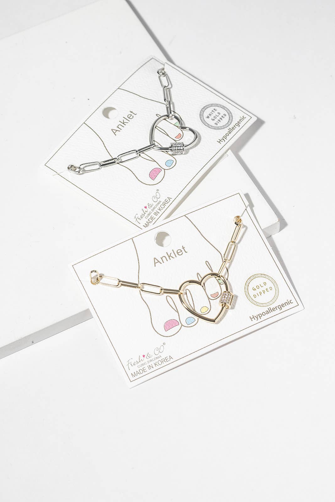 Gold & Silver Dipped Heart Charm Anklet with CZ Accents
