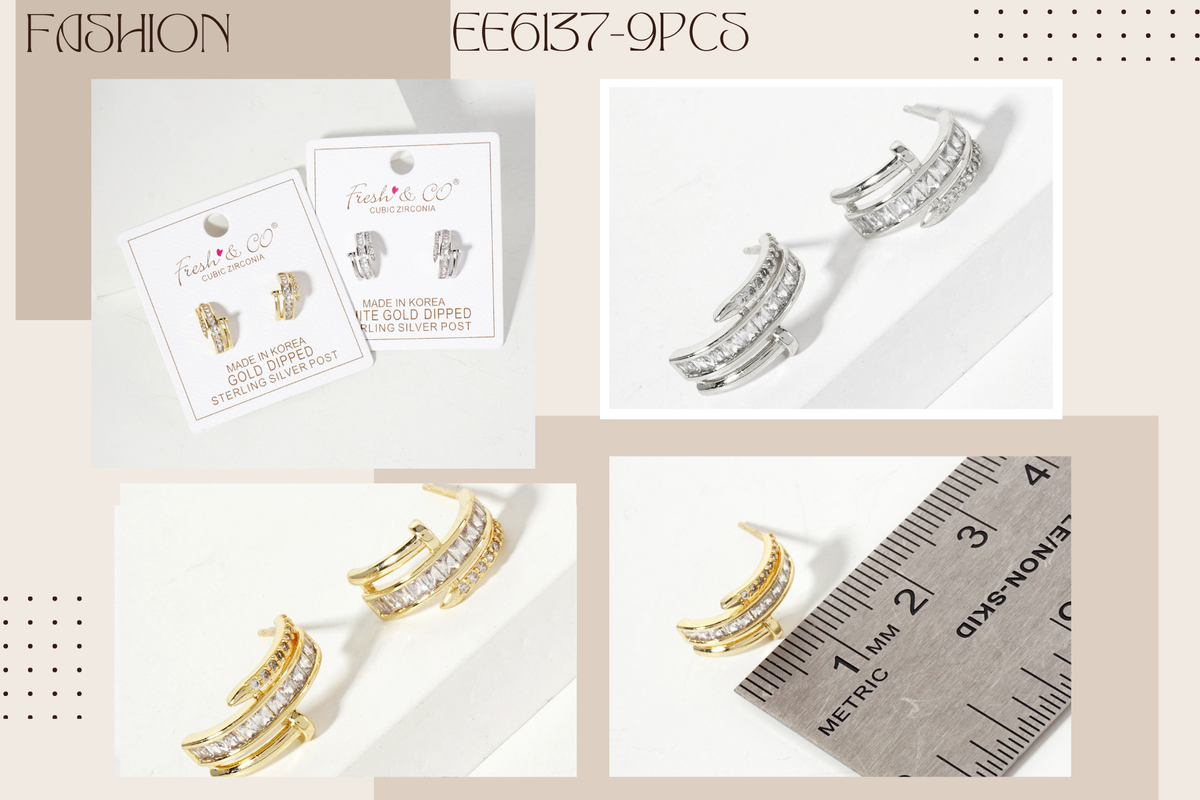 CZ Embellishment Nail Design Half Hoop Earrings