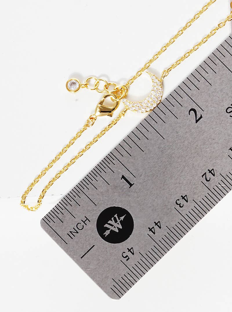 Dainty Pave Crescent Moon Chain Bracelet