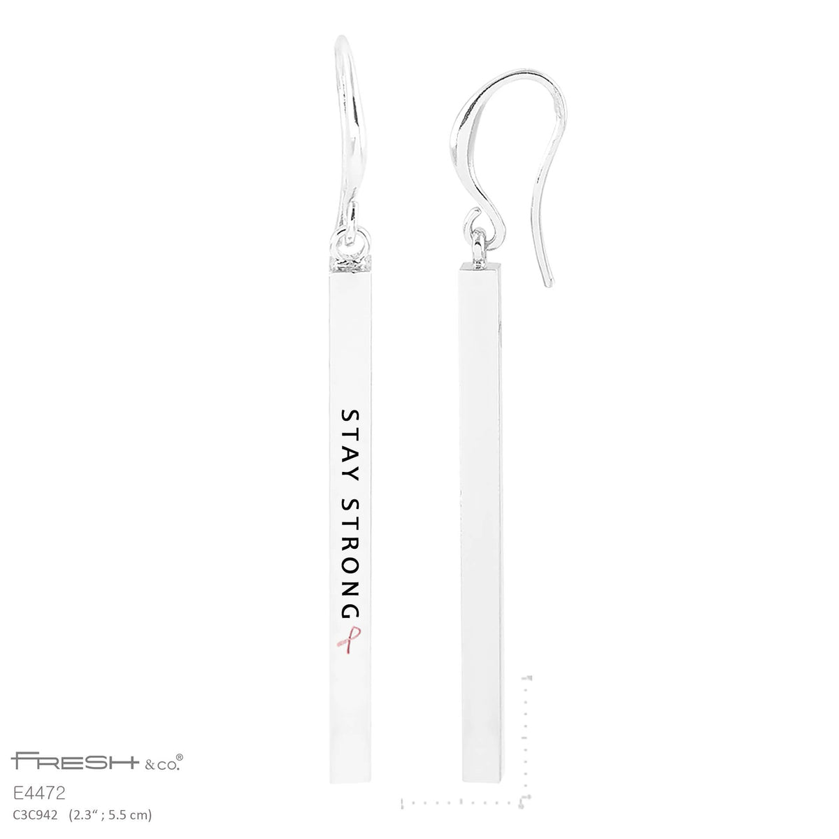 "Stay Strong" Engraved Bar Dangle Earrings