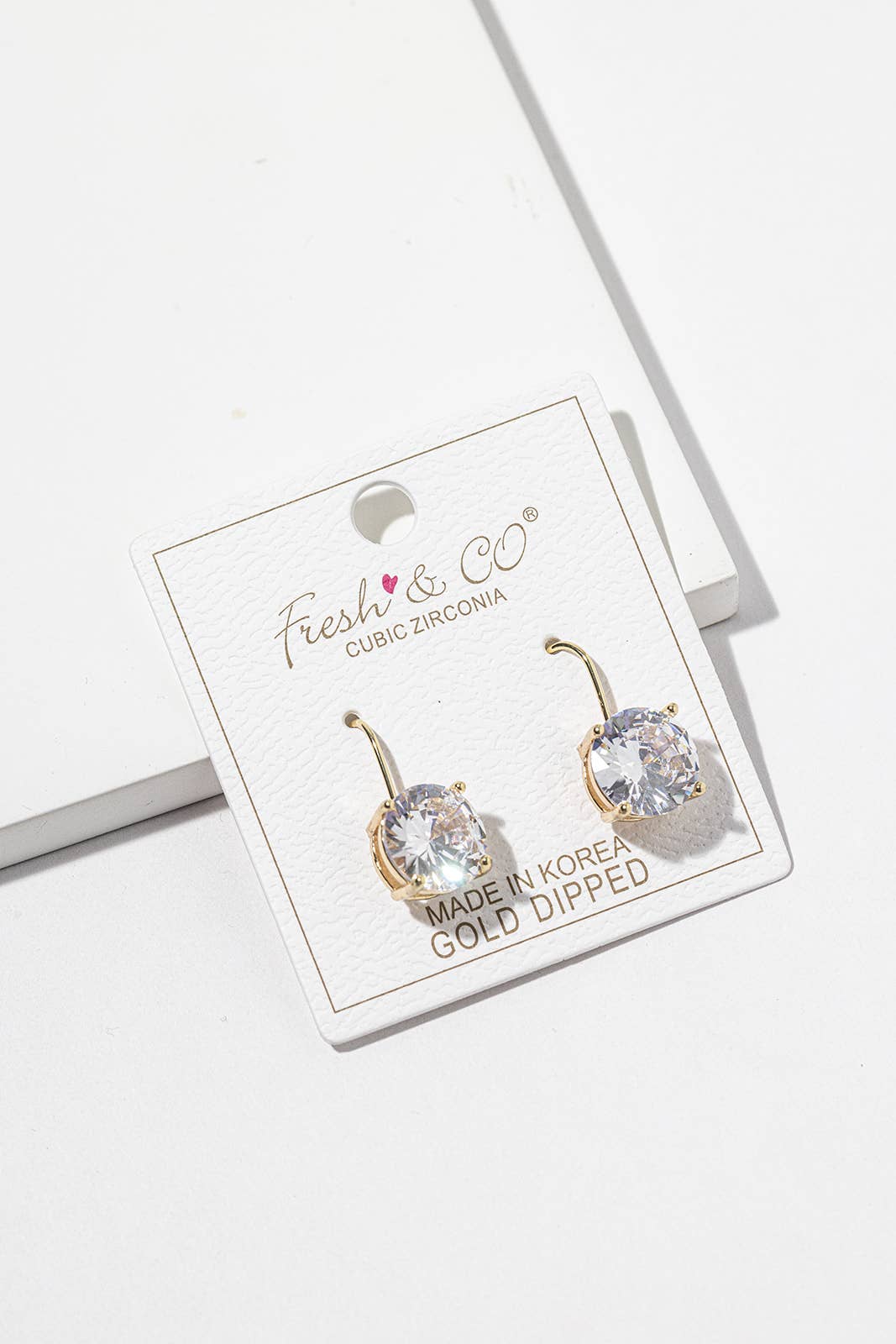 Round Cubic Zirconia Drop Earrings – Solitaire CZ on Lever