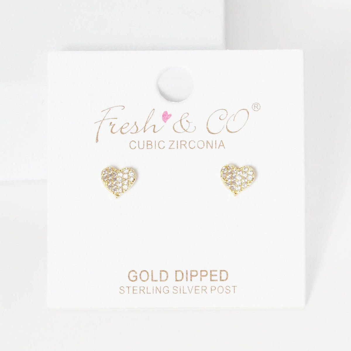 Gold Cubic Pave Heart Stud Earrings