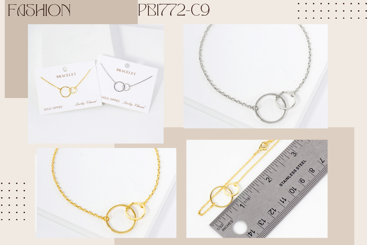 Polished Brass Interlocking-Circle Chain Bracelet