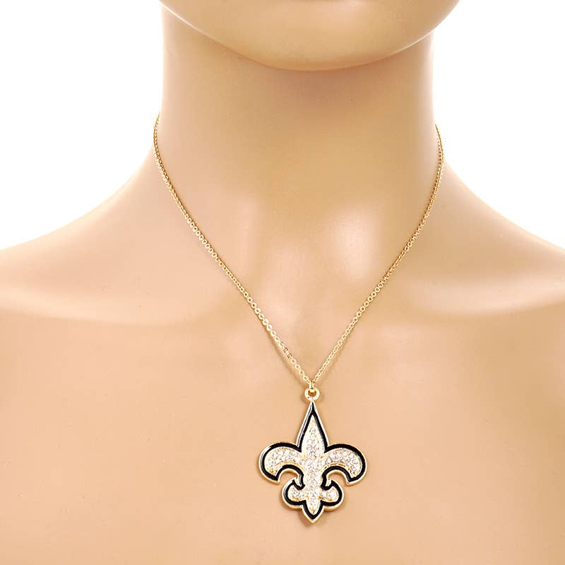 Gold Plated Cubic Zirconia Fleur De Lis Pendant Necklace