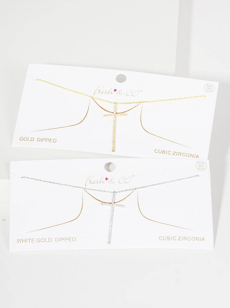 Gold Cubic Thin Cross Necklace