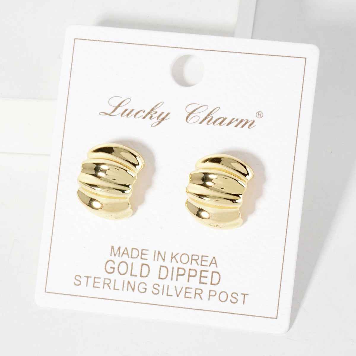 Polished Metal Textured 15mm Half Hoop Earrings