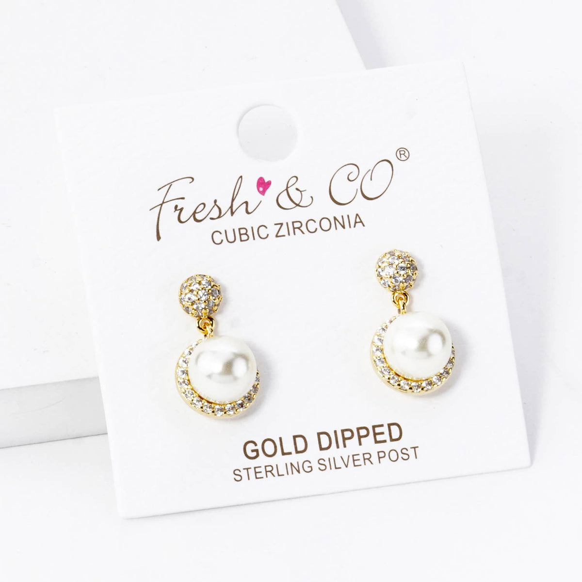 18K Gold Dipped Micro Pave Set Cubic Zirconia 7mm Pearl .