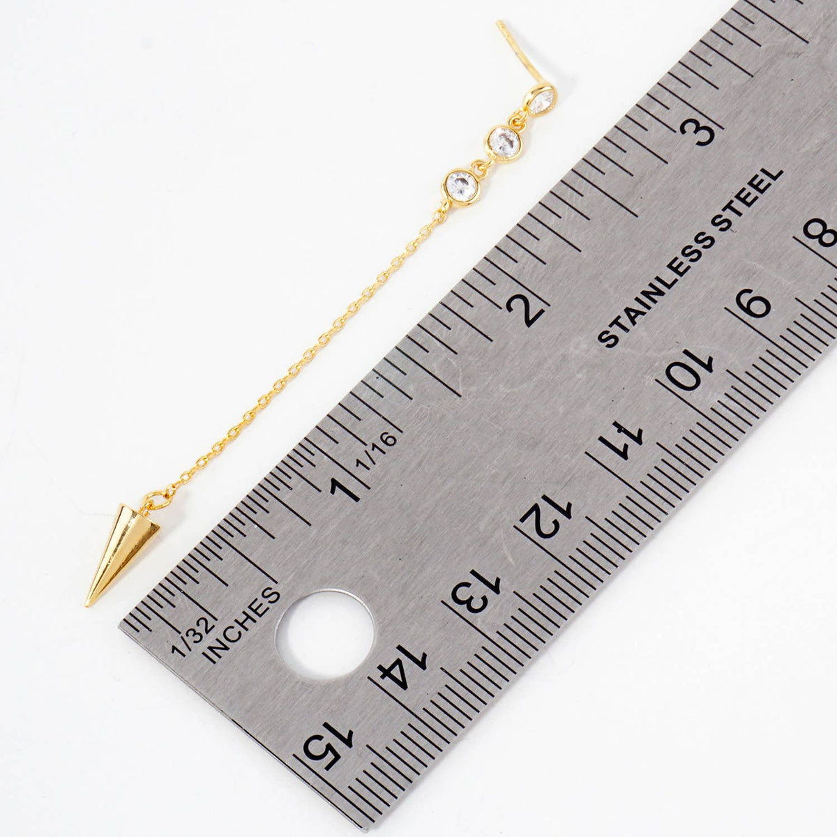 Round CZ Stone Trio with Spike Drop Chain Earrings