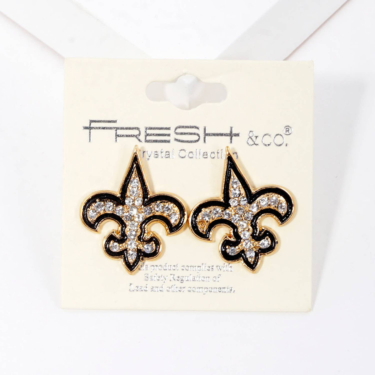 Gold Plated Cubic Bold Fleur De Lis Stud Earrings
