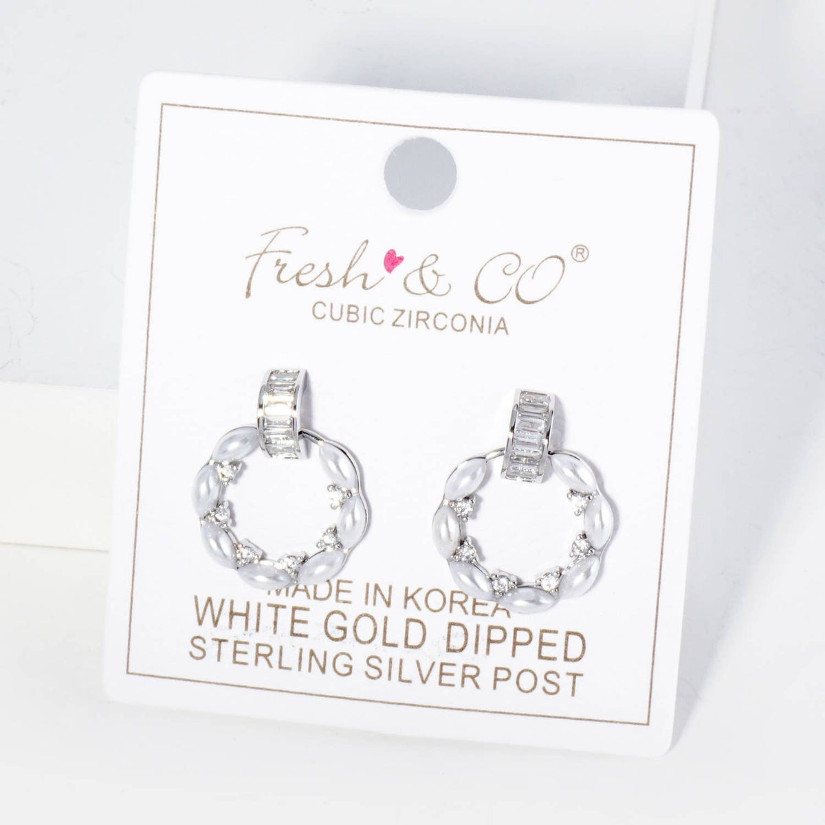 18K Gold Dipped CZ Pearl Beaded Circle Drop Post Earrings