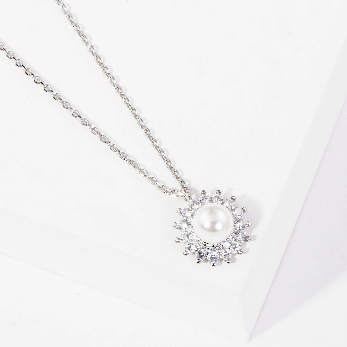 Vintage-Inspired Pearl Sunburst Halo Pendant Necklace