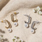 Crystal J-Hook Pearl Drop Earrings – Pavé Curve with Pearl