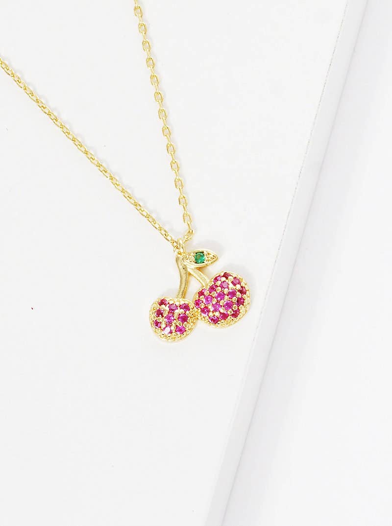 Cubic Zirconia Cherry Charm Necklace