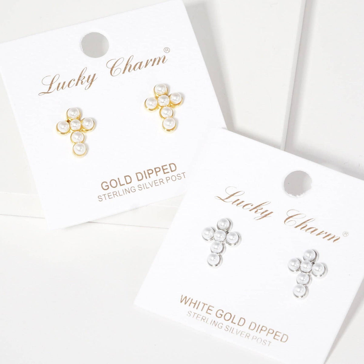 Gold Freshwater Pearl Cross Stud Earrings