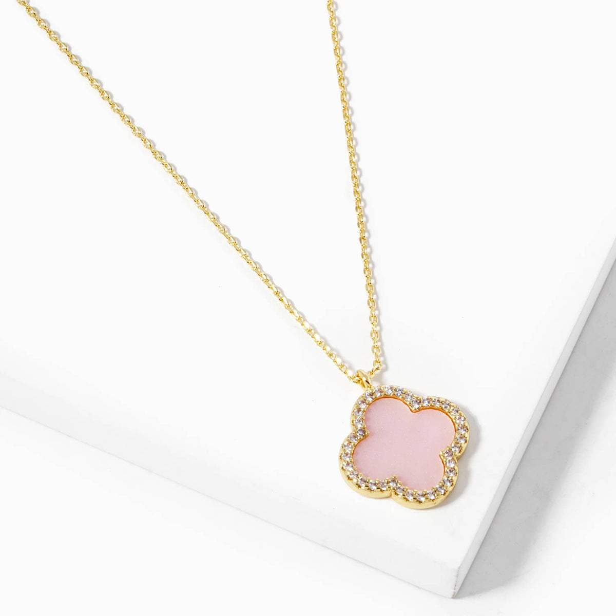 Elegant Pavé Edge Four-Leaf Clover Pendant Necklace