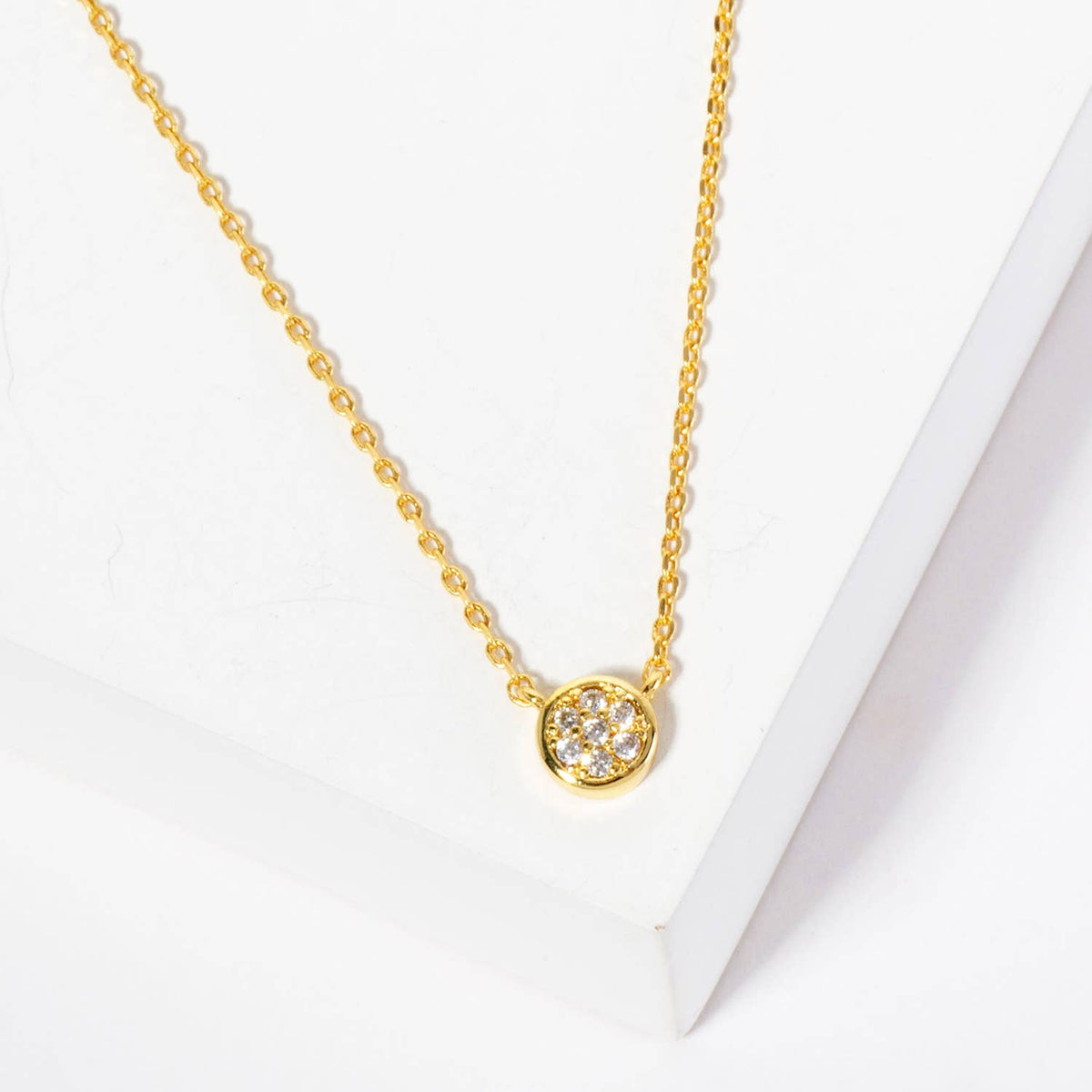 Minimalist Round Pavé Crystal Pendant Necklace