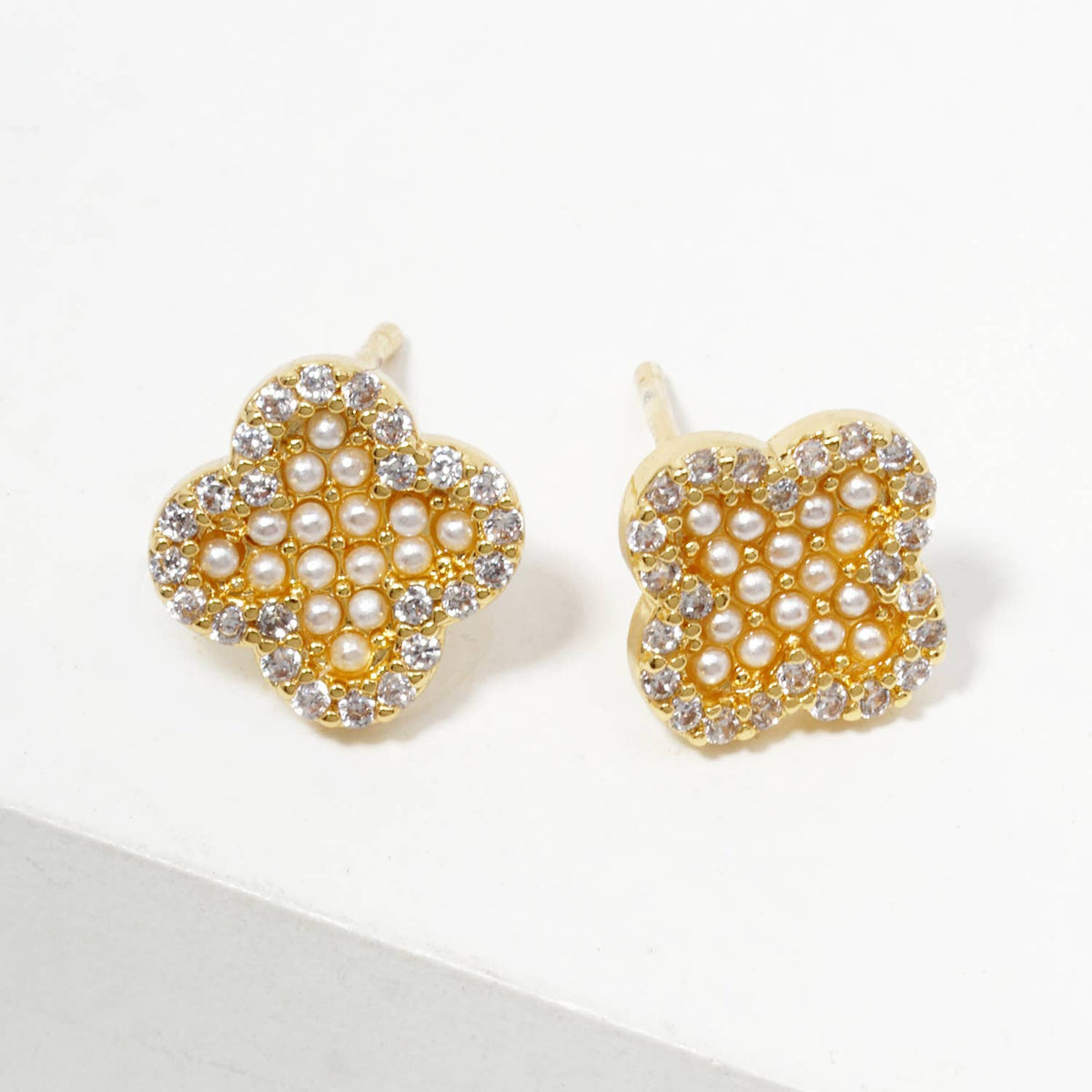Dazzling Clover Pearl Stud Earrings