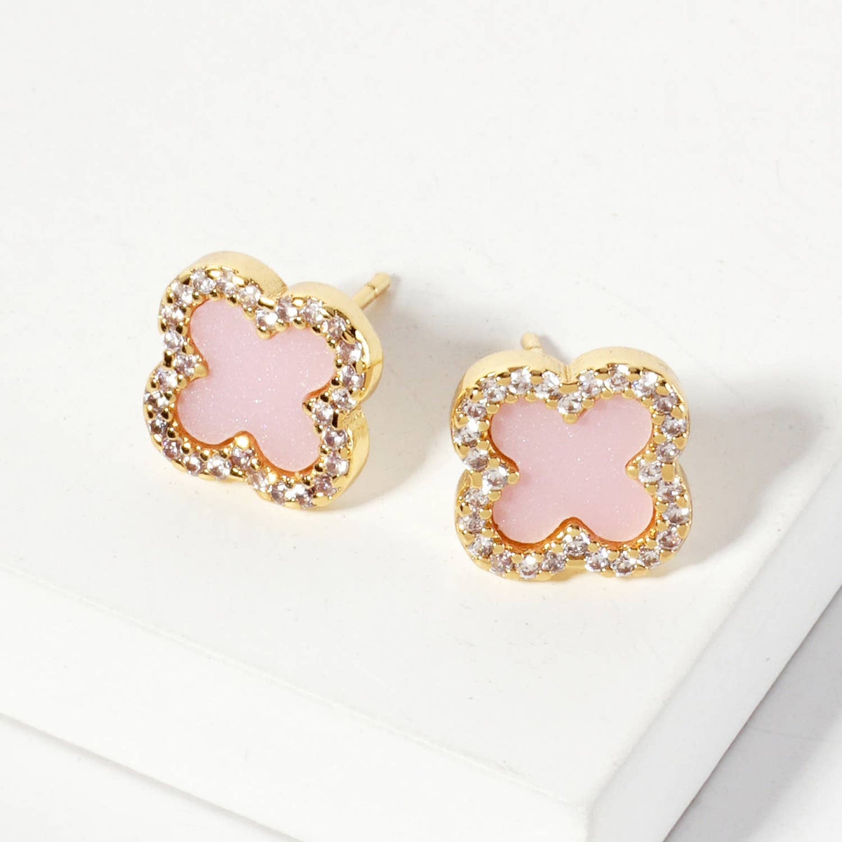 Pave-Set Cubic-Zirconia 11mm Quatrefoil Stud Earrings