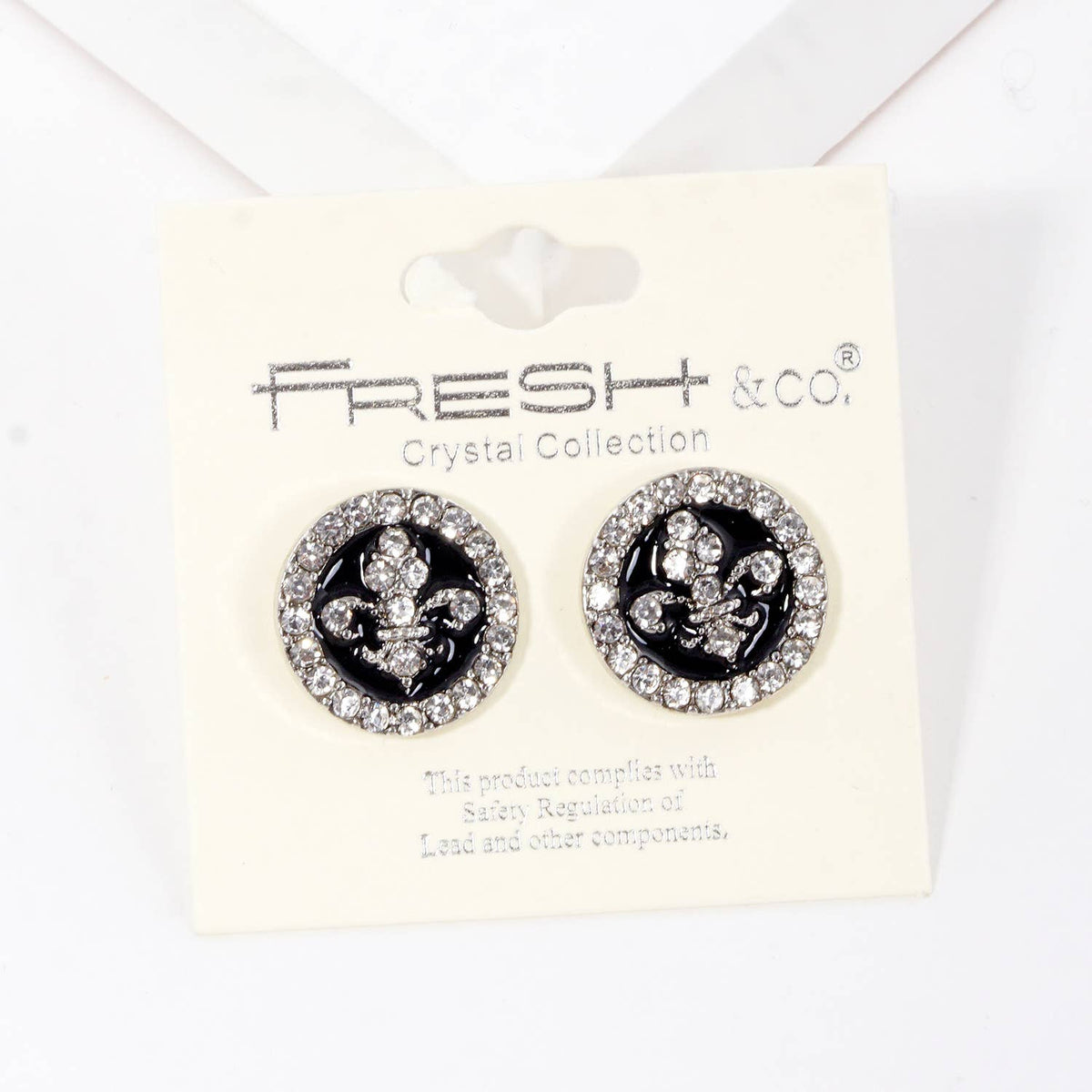 Gold Plated Cubic Round Fleur De Lis Stud Earrings